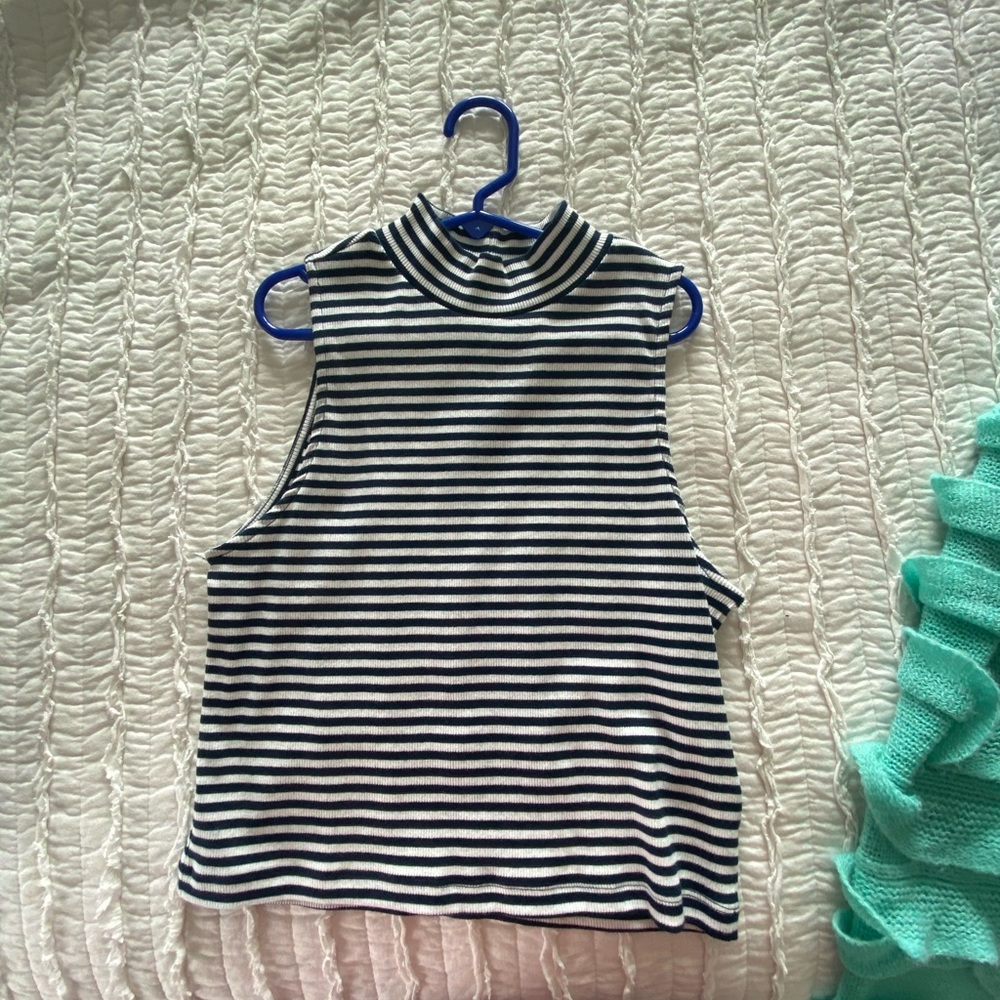Navy and white stripe crop top